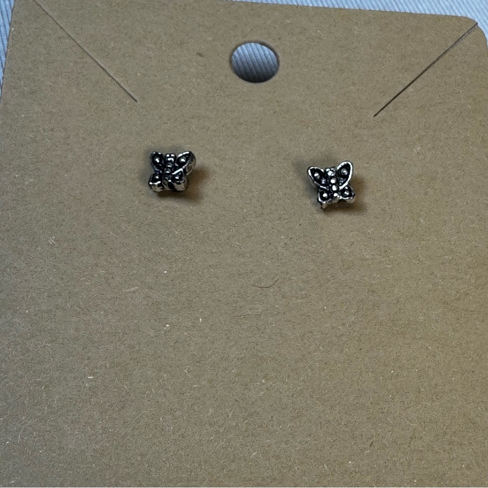 Vintage Silver Tone Butterfly‎ Stud Earrings